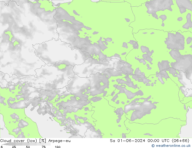 Cloud cover (low) Arpege-eu Sa 01.06.2024 00 UTC