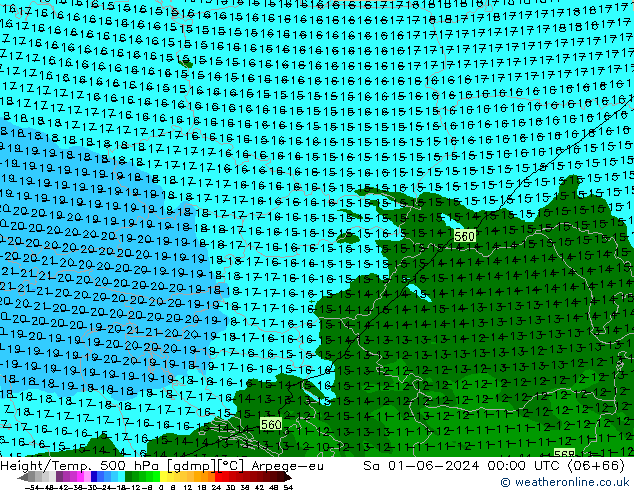 Height/Temp. 500 hPa Arpege-eu  01.06.2024 00 UTC