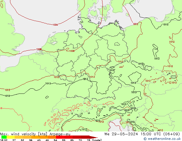 Max. wind velocity Arpege-eu mié 29.05.2024 15 UTC