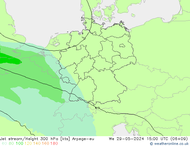 Jet stream/Height 300 hPa Arpege-eu We 29.05.2024 15 UTC