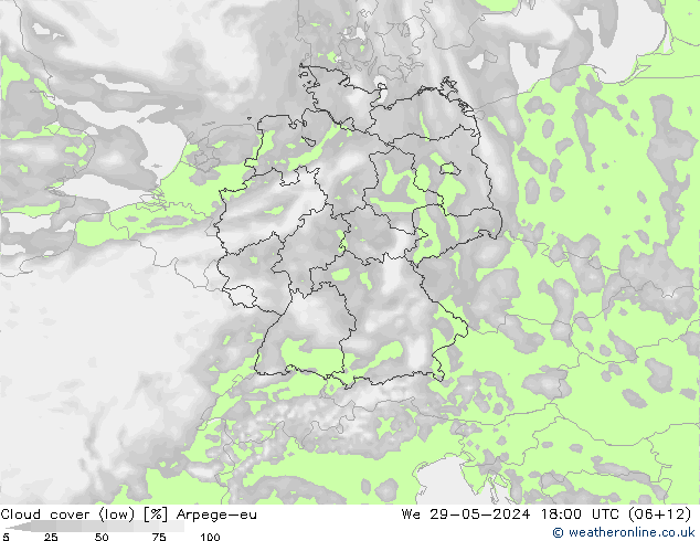 nízká oblaka Arpege-eu St 29.05.2024 18 UTC