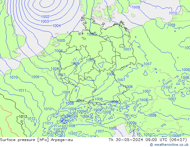 Pressione al suolo Arpege-eu gio 30.05.2024 09 UTC