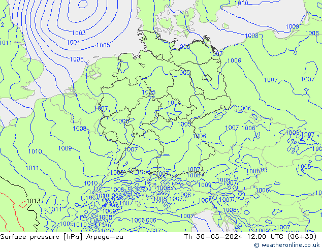 Pressione al suolo Arpege-eu gio 30.05.2024 12 UTC