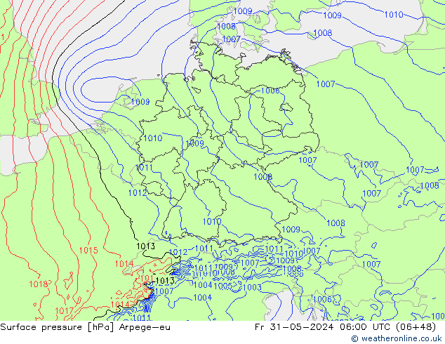 Surface pressure Arpege-eu Fr 31.05.2024 06 UTC