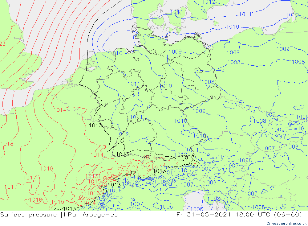 pression de l'air Arpege-eu ven 31.05.2024 18 UTC