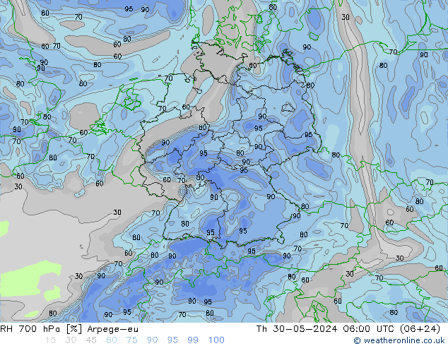 RH 700 hPa Arpege-eu  30.05.2024 06 UTC