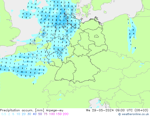 Precipitation accum. Arpege-eu Qua 29.05.2024 09 UTC