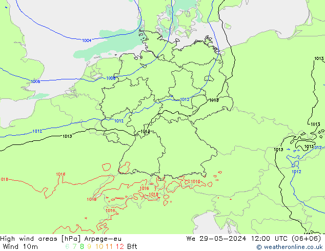 High wind areas Arpege-eu We 29.05.2024 12 UTC