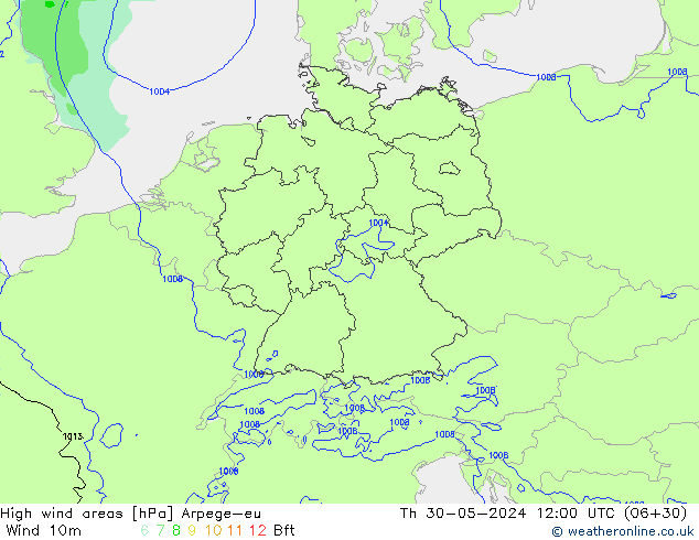 yüksek rüzgarlı alanlar Arpege-eu Per 30.05.2024 12 UTC