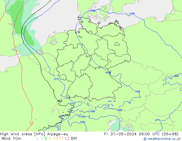 yüksek rüzgarlı alanlar Arpege-eu Cu 31.05.2024 06 UTC