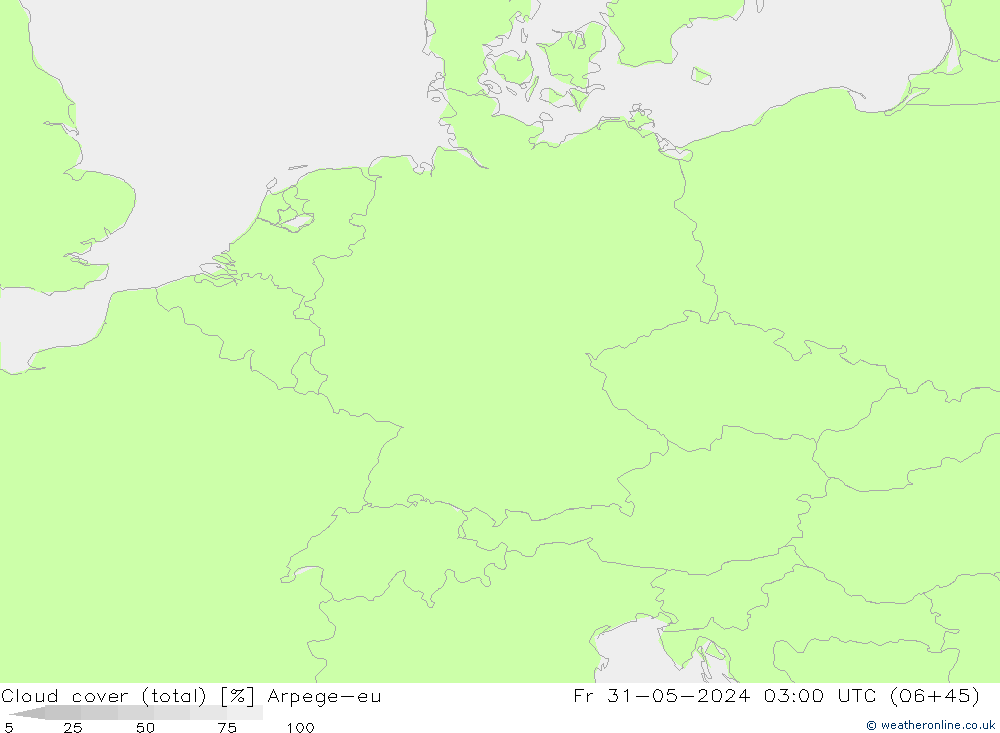 Bewolking (Totaal) Arpege-eu vr 31.05.2024 03 UTC