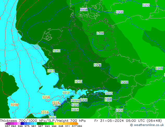 Thck 700-1000 hPa Arpege-eu ven 31.05.2024 06 UTC