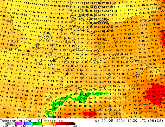 Temperatura (2m) Arpege-eu mié 29.05.2024 12 UTC