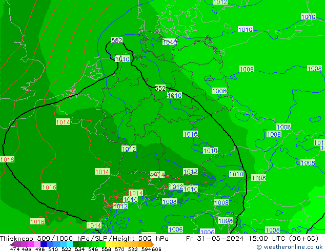 Espesor 500-1000 hPa Arpege-eu vie 31.05.2024 18 UTC