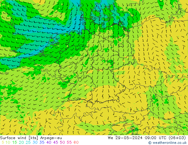Surface wind Arpege-eu We 29.05.2024 09 UTC