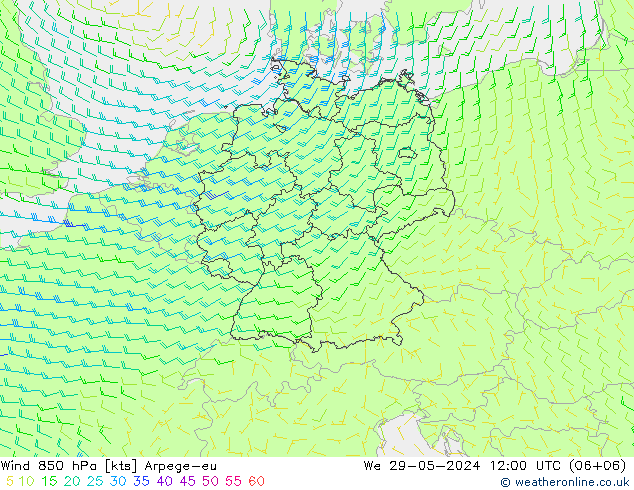 Vento 850 hPa Arpege-eu Qua 29.05.2024 12 UTC