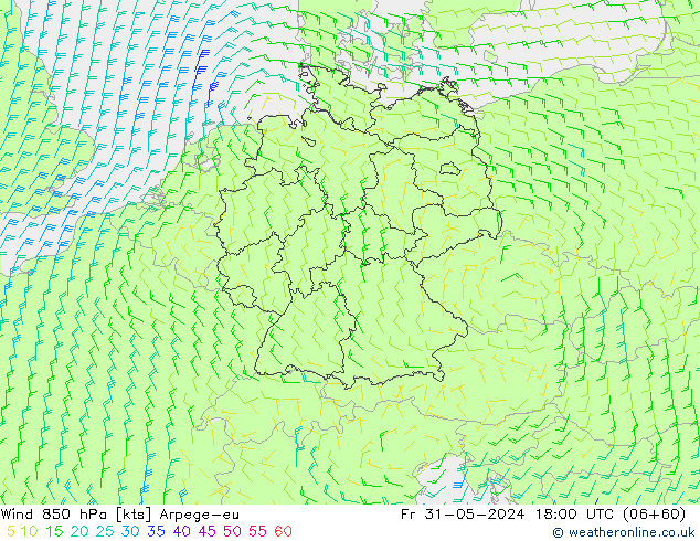 Viento 850 hPa Arpege-eu vie 31.05.2024 18 UTC