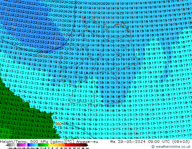 Yükseklik/Sıc. 500 hPa Arpege-eu Çar 29.05.2024 09 UTC