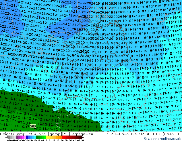 Height/Temp. 500 hPa Arpege-eu Th 30.05.2024 03 UTC