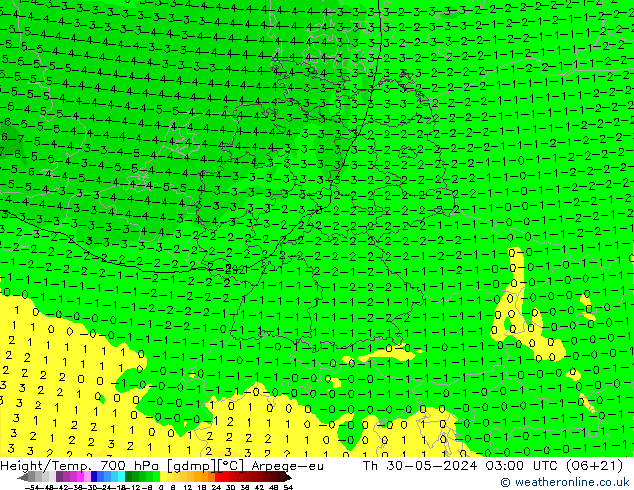 Height/Temp. 700 hPa Arpege-eu Do 30.05.2024 03 UTC