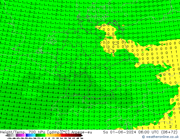 Géop./Temp. 700 hPa Arpege-eu sam 01.06.2024 06 UTC