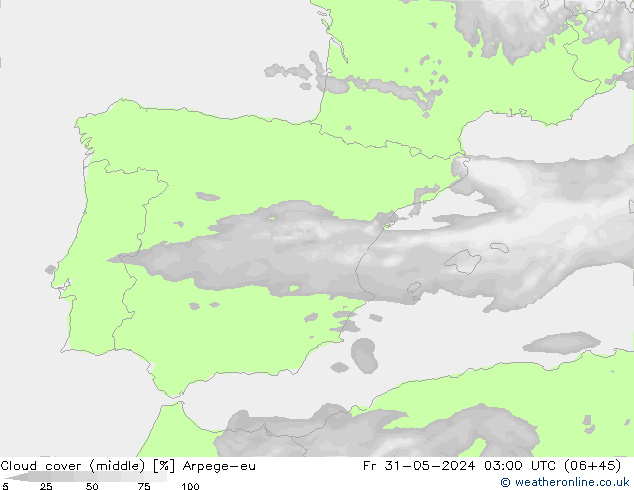 oblačnosti uprostřed Arpege-eu Pá 31.05.2024 03 UTC