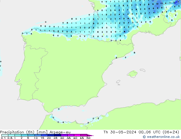 Precipitation (6h) Arpege-eu Th 30.05.2024 06 UTC