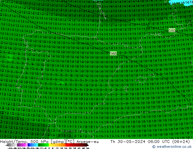 Height/Temp. 500 hPa Arpege-eu Th 30.05.2024 06 UTC