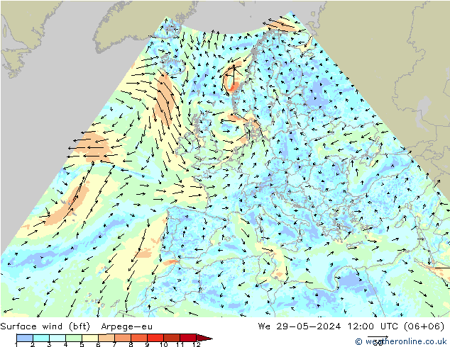 Wind 10 m (bft) Arpege-eu wo 29.05.2024 12 UTC