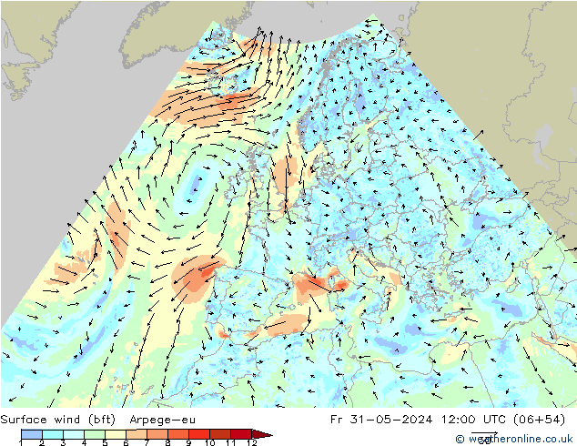 ве�Bе�@ 10 m (bft) Arpege-eu пт 31.05.2024 12 UTC