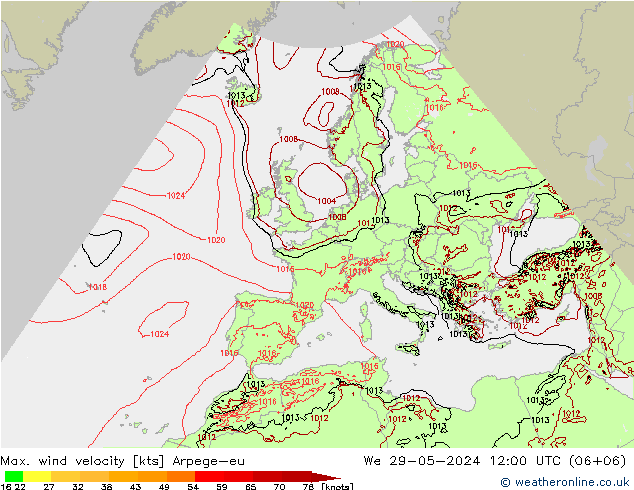 Windböen Arpege-eu Mi 29.05.2024 12 UTC