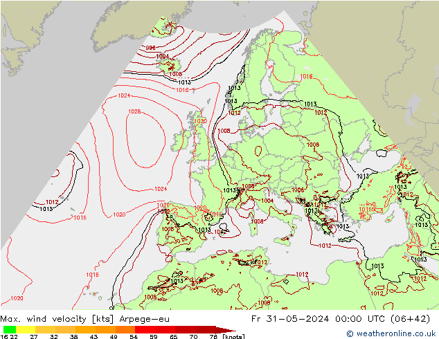 Maks. Rüzgar Hızı Arpege-eu Cu 31.05.2024 00 UTC