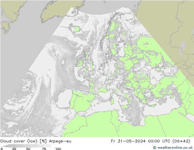 Bewolking (Laag) Arpege-eu vr 31.05.2024 00 UTC