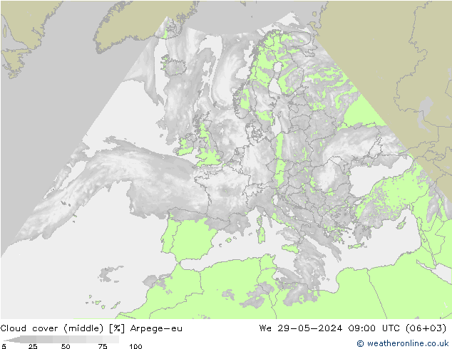 nuvens (médio) Arpege-eu Qua 29.05.2024 09 UTC