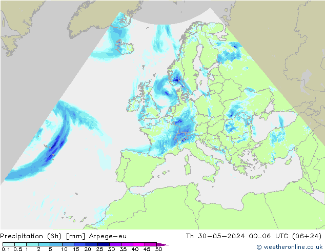 Precipitation (6h) Arpege-eu Th 30.05.2024 06 UTC