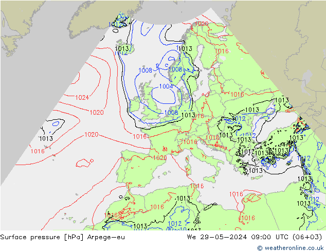 Luchtdruk (Grond) Arpege-eu wo 29.05.2024 09 UTC