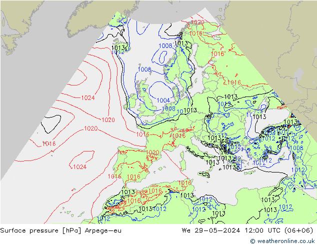 Pressione al suolo Arpege-eu mer 29.05.2024 12 UTC