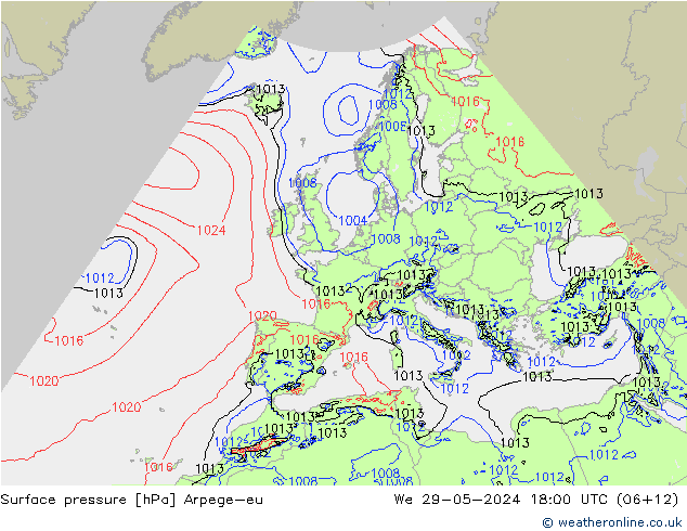 地面气压 Arpege-eu 星期三 29.05.2024 18 UTC