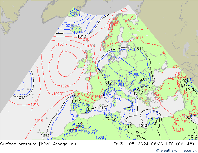 Pressione al suolo Arpege-eu ven 31.05.2024 06 UTC