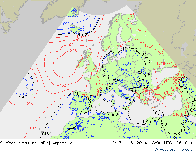 Surface pressure Arpege-eu Fr 31.05.2024 18 UTC