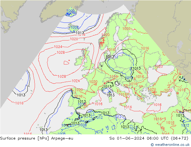 Atmosférický tlak Arpege-eu So 01.06.2024 06 UTC