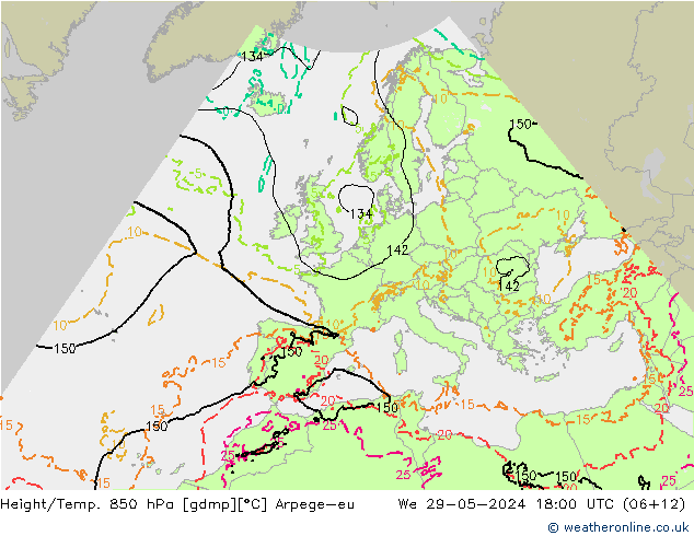Height/Temp. 850 hPa Arpege-eu  29.05.2024 18 UTC