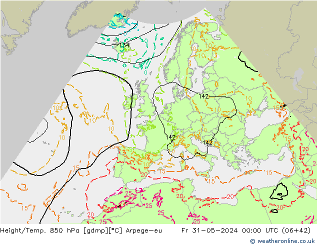 Height/Temp. 850 hPa Arpege-eu Pá 31.05.2024 00 UTC