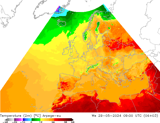 mapa temperatury (2m) Arpege-eu śro. 29.05.2024 09 UTC