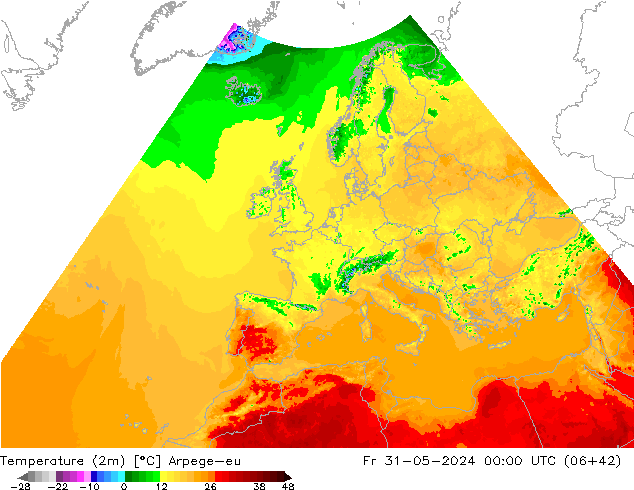 Temperature (2m) Arpege-eu Fr 31.05.2024 00 UTC