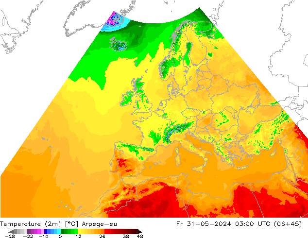 Temperature (2m) Arpege-eu Fr 31.05.2024 03 UTC