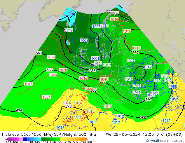 Thck 500-1000hPa Arpege-eu St 29.05.2024 12 UTC