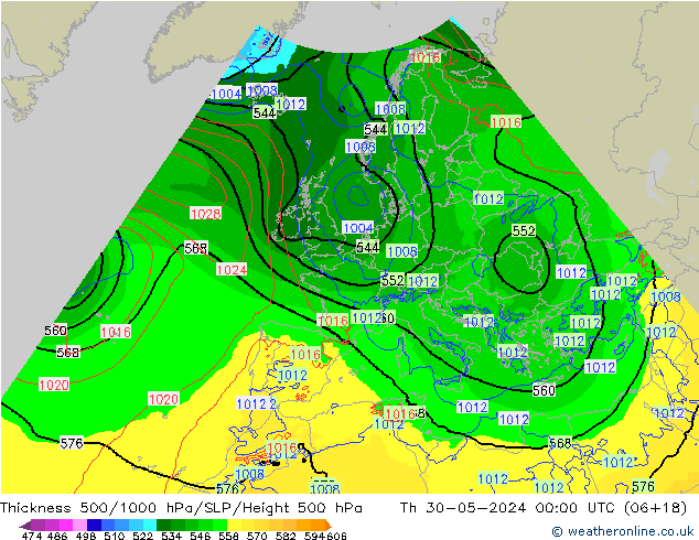 Thck 500-1000hPa Arpege-eu  30.05.2024 00 UTC