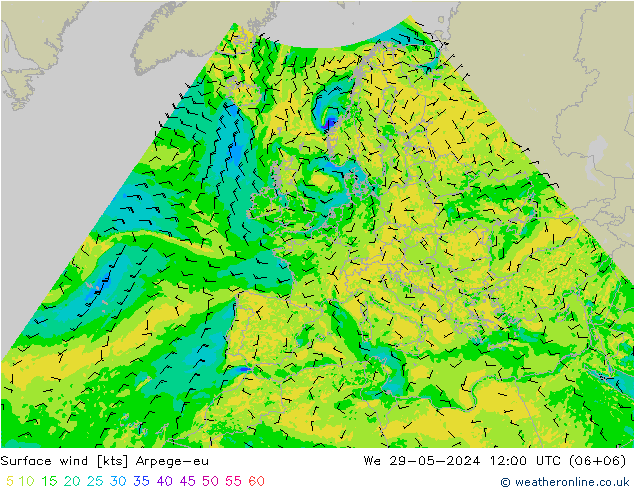 Surface wind Arpege-eu We 29.05.2024 12 UTC