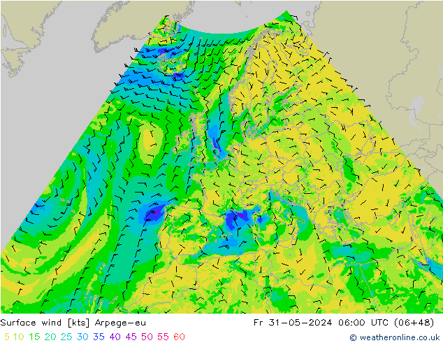 Surface wind Arpege-eu Fr 31.05.2024 06 UTC